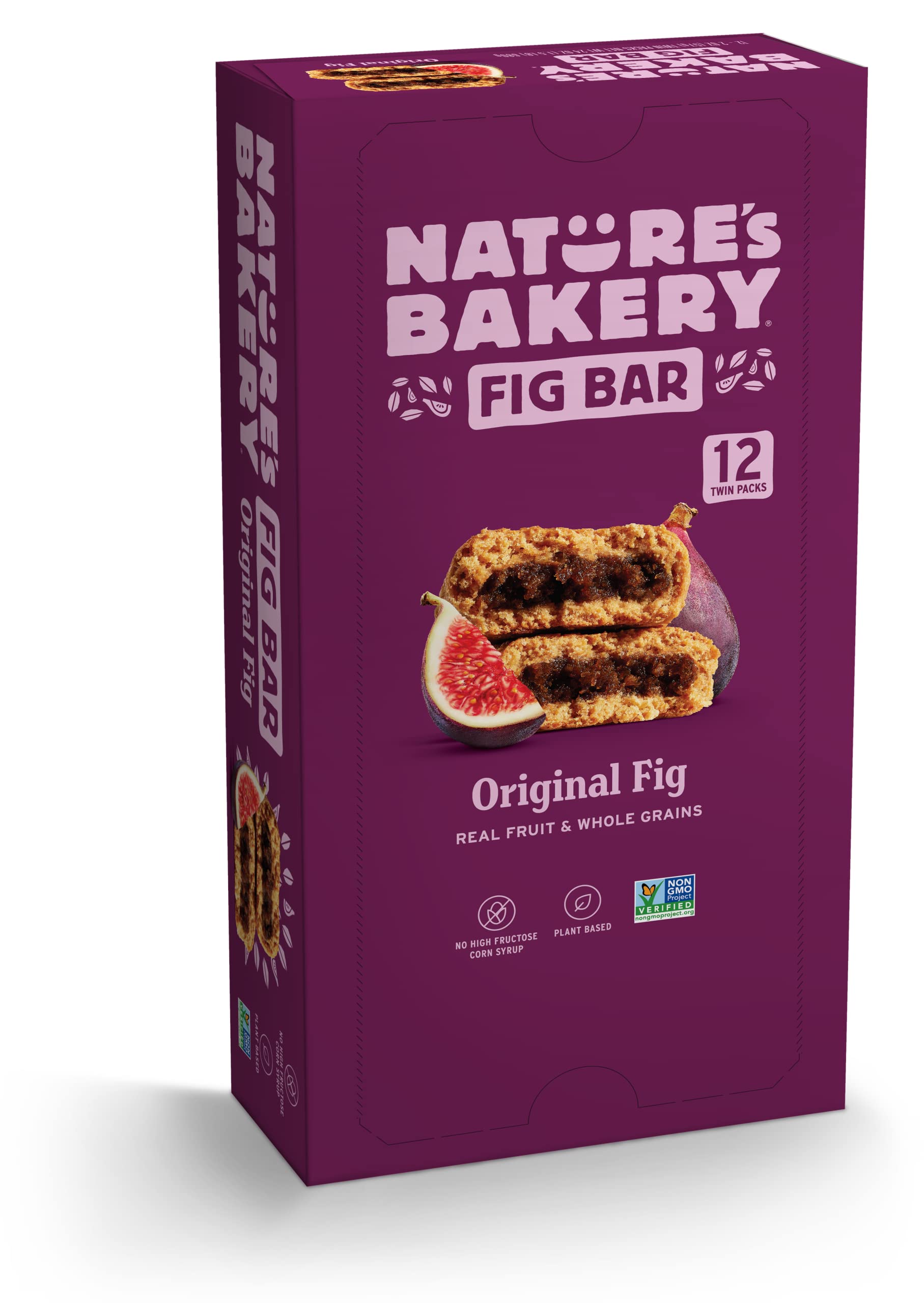 Nature’s Bakery Whole Wheat Fig Bars, Original Fig, Real Fruit, Vegan, Non-GMO, Snack bar, 1 box with 12 twin packs (12 twin packs)