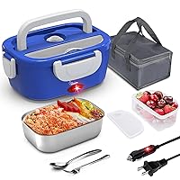 Electric Lunch Box for Car and Home COCOBELA Portable Food Warmer, 60W Faster Food Heater for Adults, 2 Compartments Removable 304 Stainless Steel Container Fork & Spoon