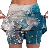 Women's Marble Printed Athletic Tennis Skorts Stretchy Summer Built-in Shorts Golf Skirts for Sports Running Gym