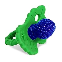 RaZbaby Soft Silicone Infant & Baby 3M+ Teether Toy Berrybumps Textured Teething Relief Pacifier - Soothes Sore Gums - Hands-Free & Easy-to-Hold Fruit-Shaped RaZberry Design, BPA Free – Blue