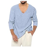 DuDubaby Men's Knitted Dress Sweater Casual V-Neck Slim Fit Pullover Knitwear Shawl Collar Cotton Sweaters
