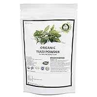 R V Essential Organic Tulsi Powder 100gm/ 3.53oz/ 0.22lb- Ocimum Sanctum Tulsi Leaf Powder Holy Basil Powder USDA Organic Certified Ayurvedic Supplement in Resealable and Reusable Zip Lock Pouch
