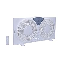 Amazon Basics Digital Window Fan with Twin 9 Inch Reversible Airflow Blades and Remote Control, White