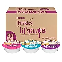 Purina Friskies Grain Free Wet Cat Food Lickable Cat Treats Variety Pack, Lil' Soups With Salmon, Tuna or Shrimp - (Pack of 30) 1.2 oz. Cups
