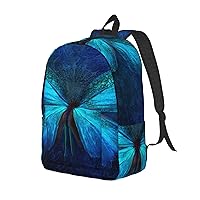 Canvas Backpack For Women Men Laptop Backpack Blue Butterfly Pattern Travel Daypack Lightweight Casual Backpack