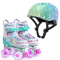 SULIFEEL Rainbow Unicorn Roller Skates with Kids Bike Helmet