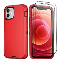 iPhone 12 Case & iPhone 12 Pro Case with 2 Screen Protector Tempered Glass, Heavy Duty Full Protection Military Grade Drop-Proof Phone Case 6.1