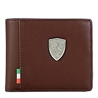 Glitch Ferrari Men's Wallet, 3 Card Slots and Coin Pocket, Faux Leather Pro(Scuderia Ferrari Logo with Italian Flag) (Espresso Coffee Brown)