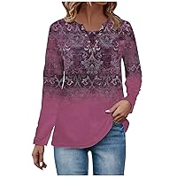 Long Sleeve Workout Floral V Neck Shirts Ladies Tunic Tops and Blouses Boho Lightweight Cute Fall Outfits for Women