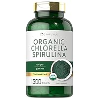 Carlyle Organic Chlorella Spirulina Tablets | 1300 Count | 50/50 Blend | Non-GMO and Gluten Free
