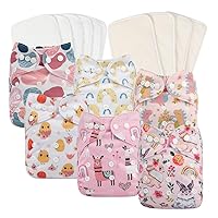 babygoal Reusable Cloth Diapers 6 Pack with 10pcs Inserts, One Size Adjustable Washable Pocket Nappy Covers for Baby Girls and Boys 6FG25