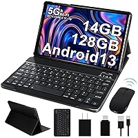 2024 Tablet 10 inch Android 13 Tablets with 14GB RAM 128GB ROM, Octa-Core 2.0 GHz, 8000mAh Battery, 5G WiFi, Bluetooth 5.0, HD IPS Touchscreen, 5+8MP Camera Tablet with Keyboard Mouse Case, Gift Black
