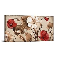 Artmyharbor Red and Brown Flowers Painting on Canvas Vintage Wall Art Bedroom Wall Decor Blossom Floral Picture Home Kitchen Living Room Decoration