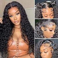 13x4 Water Wave Lace Front Wigs Human Hair 180% Density Water Wave Frontal Wigs Human Hair HD Curly Lace Frontal Glueless Wigs for Women Wet and Wavy Wigs Human Hair Pre Plucked Natural Color 20 Inch