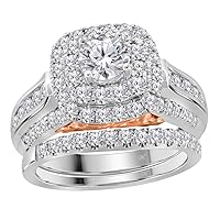 14kt Two-tone Gold Round Diamond Bridal Wedding Ring Band Set 2 Cttw