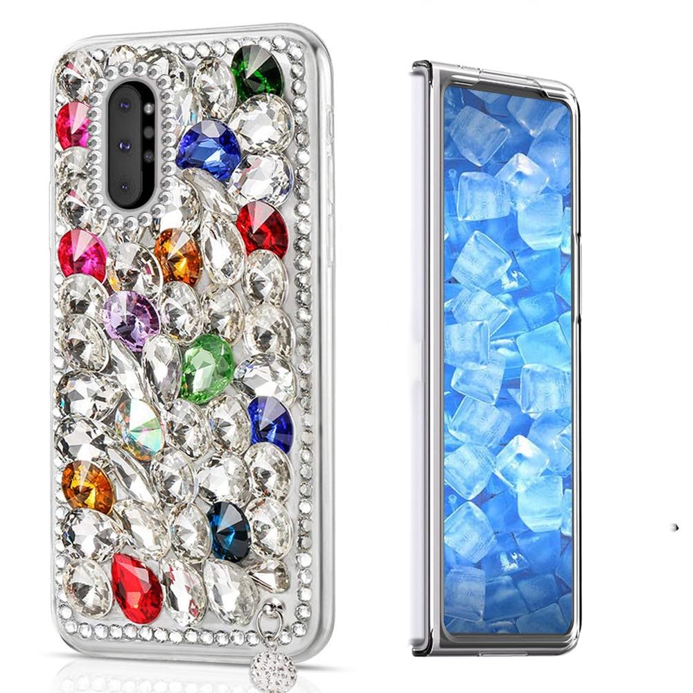 STENES Sparkle Case Compatible with Samsung Galaxy Z Fold 5 5G Case - Stylish - 3D Handmade Bling Crystal Stone Rhinestone Crystal Diamond Design Girls Women Cover - Colorful