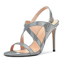Womens Open Toe Slingback Strappy Patent Party Buckle Sexy Stiletto High Heel Heeled Sandals 4 Inch