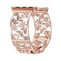 Floral Band Compatible with Apple Watch Jewelry Band 42mm 44mm 45mm iWatch Series 9 8 7 Ultra SE,Bling Crystal Bracelet Hollow Metal Cuff Dressy,Chic Women Girls Wristband(42/44/45mm Rose Gold)