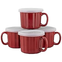 10 Strawberry Street 16oz Set of 4 Soup Mug with Lid, Red