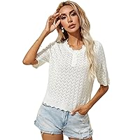 Womens Summer Tops Sexy Casual T Shirts for Women Half Button Pointelle Knit Top