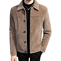 Men's Wool Blend Button Down Coat Single Breasted Lapel Short Pea Coat Vintage Stylish Classic Slim Fit Jacket