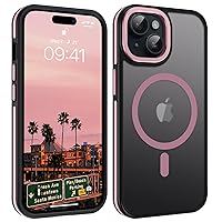 YINLAI Case for iPhone 15 6.1-Inch, Magnetic Phone Case [Compatible with Magsafe] Supports Wireless Charging Slim Translucent Matte Men Women Girls Shockproof Protective Back Cover, Black/Pink