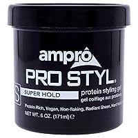 AmPro Pro Styl Styling Gel - Protects and Strengthens Your Strands - Non-Flaking, Alcohol Free, Vegan Formula - Flexible, Touchable Hold for All Hair Textures - Super Hold - 6 oz
