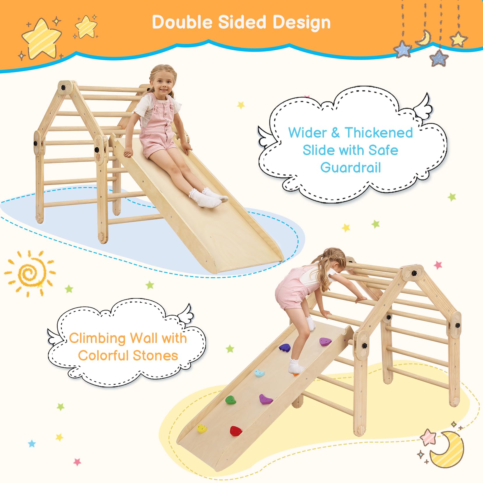 Dripex Pikler Triangle Climber Set, X-Large and Heavy-duty Climbing Frame with More Than 20 Playing Modes, Premium Early Learning Montessori Toy for 2-3 Children Play Together, Cycling Using for Years