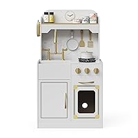 Teamson Kids Versailles Petite Classic Kids Wooden Interactive Play Kitchen, White with Faux White Marble and Gold