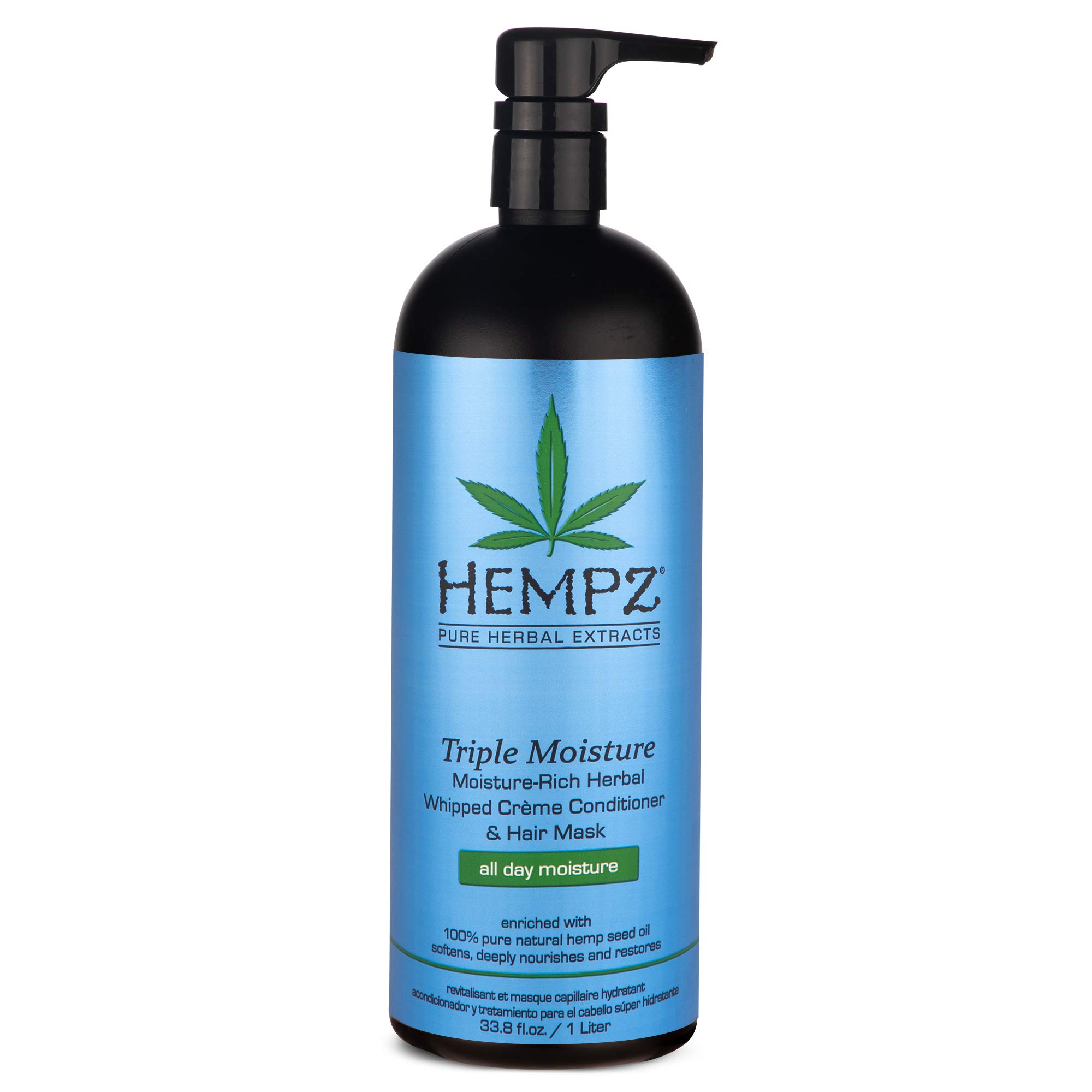 Hempz Triple Moisture-Rich Herbal Whipped Creme Conditioner and Hair Mask for Women and Men, 33.8 oz. - Premium, Natural Moisturizing Conditioners to Repair Dry, Damaged Hair - Scented Hair Care