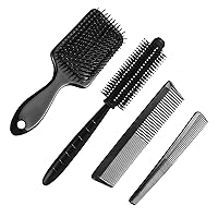 4 PCS Paddle Hair Brush, Detangling Brush and Hair Comb Set for Men and Women, Great On Wet or Dry Hair, No More Tangle Hairbrush for Long Thick Thin Curly Natural Hair (Black）