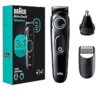 All-in-One Style Kit Series 3 3430, 3-in-1 Trimmer for Men with Beard Trimmer, Ear & Nose Trimmer, Hair Clippers, Ultra-Sharp Blade, 20 Length Settings, Washable, Black