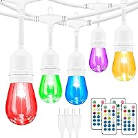 Mlambert 144Ft(3x48ft) Outdoor Patio Lights, RGB Cafe String Lights with 45+6 LED Bulbs, Multicolor Dimmable String Lights for Garden- White 3 Pack