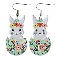 Earrings for Women Easter Earrings Bunny Flower Basket Cute Print Egg Chicken Spring Flower Earrings