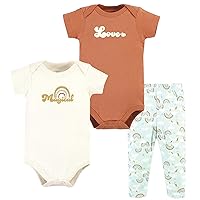 Hudson Baby Unisex Baby Cotton Bodysuit and Pant Set, Magical Rainbow Short Sleeve, 6-9 Months