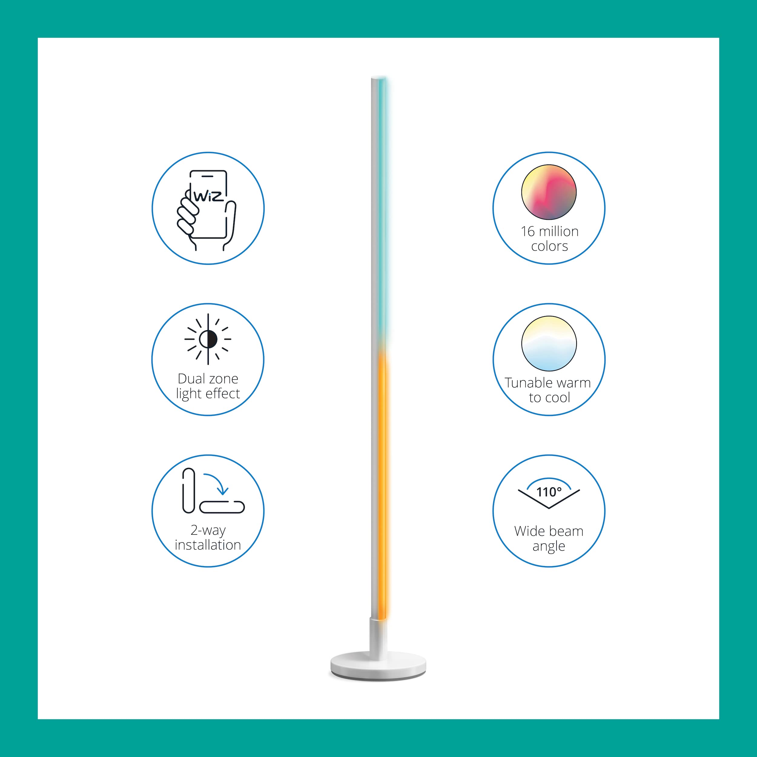 WiZ Pole Floor Light - Pack of 1 - Portable, Smart, Full-Color LED Light - Connects to Your Existing Wi-Fi - Control with Voice or App - Works with Google Home, Alexa and Siri Shortcuts