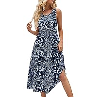 Sureple Spring Round Neck T Shirt Dress for Women Short Sleeve Midi Length,Swing Tiered Bobydoll Dresses with Pockets