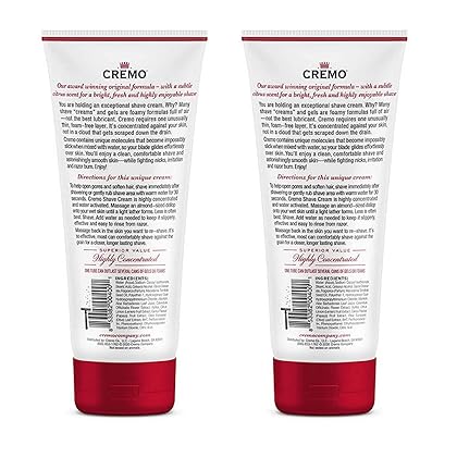 Cremo Barber Grade Original Shave Cream, Astonishingly Superior Ultra-Slick Shaving Cream Fights Nicks, Cuts and Razor Burn, 6 Fl Oz (2 Pack)