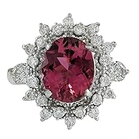 5.43 Carat Natural Pink Tourmaline and Diamond (F-G Color, VS1-VS2 Clarity) 14K White Gold Cocktail Ring for Women Exclusively Handcrafted in USA
