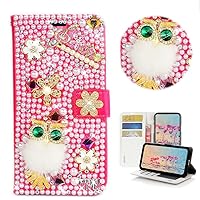 STENES Bling Wallet Phone Case Compatible with LG Velvet 5G 6.8 inch 2020 Case - Stylish - 3D Handmade Musoc Flowers Night Owl Glitter Magnetic Wallet Stand Leather Cover Case - Red