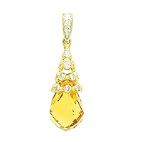 925 Sterling Silver Gold Tone Plated Genuine Citrine Drop Pendant with Silver Chain