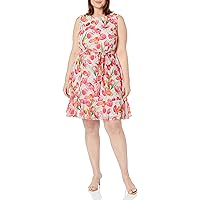 Jessica Howard Women's Plus Size Sleeveless Fit and Flare Dress with Tie Sash