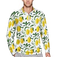Watercolor Lemon Tree Branches Mens Long Sleeve Polo Shirts Zippered Quarter Sweatshirts Golf Tennis T-Shirt Tops
