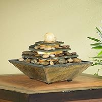 Four Tiers Modern Zen Slate Stone Feng Shui Ball Indoor Small Tabletop Water Fountain with Light 9