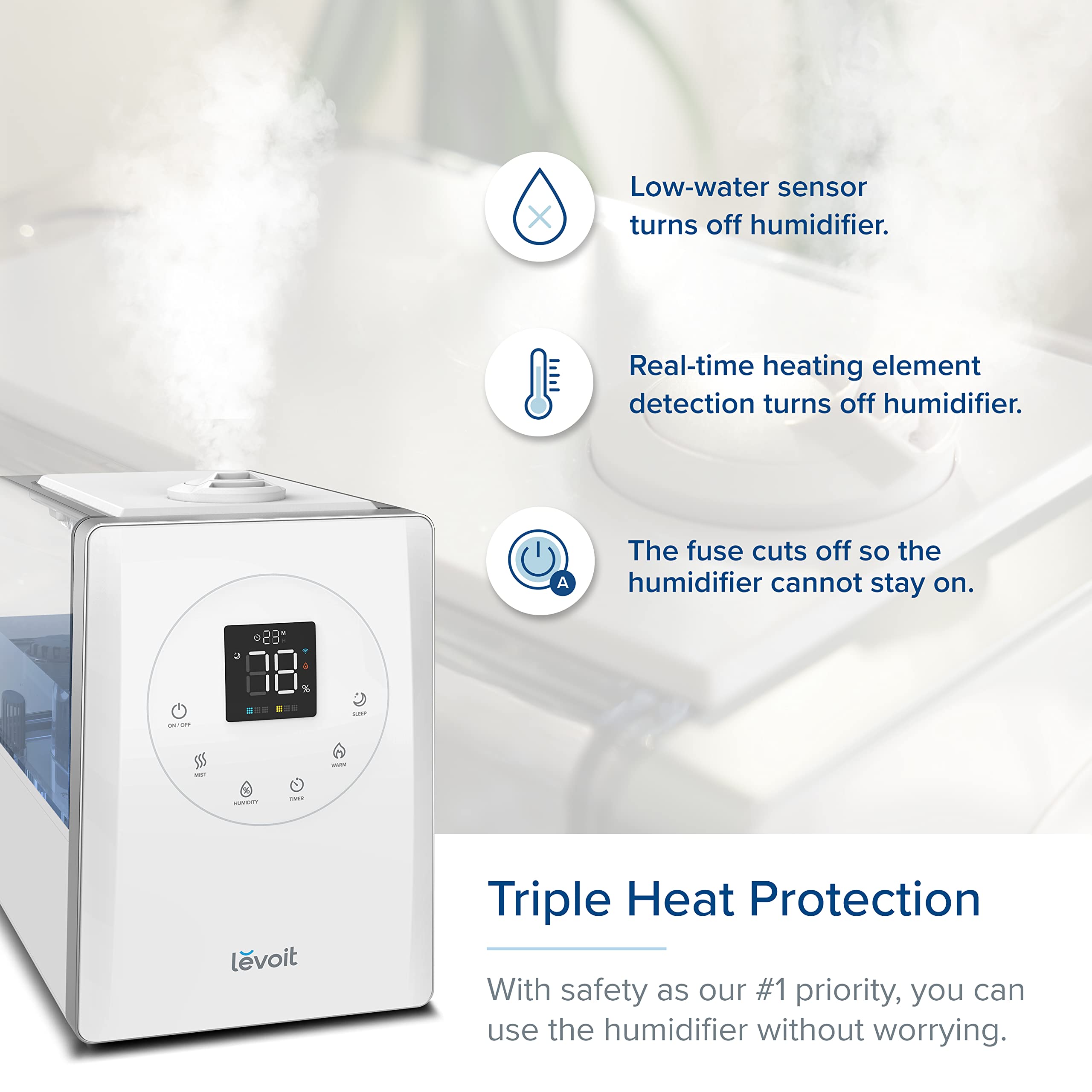 LEVOIT LV600S Smart Warm and Cool Mist Humidifiers for Home Bedroom Large Room, (6L) Air Vaporizer Quickly Humidify Whole House up to 753 sq. ft, Easy Top Fill, App & Voice Control - Quiet Sleep Mode
