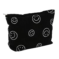 Cosmetic Bags for Women - Corduroy Cosmetic Bag Aesthetic Women Handbags Purses Smile Dots Makeup Organizer Storage Makeup Bag Girls Case Bags (Black)