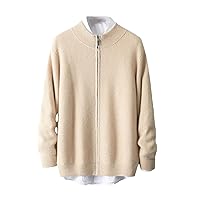 Autumn Winter Men Thick Cashmere Sweater Casual Zipper Cardigan Long Sleeve Half Turtleneck Knitted Jacket Tops