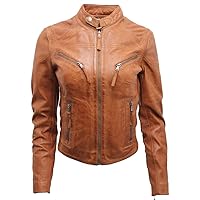 Infinity Women's Casual Tan Leather Biker Jacket