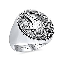 Bling Jewelry Personalized Large Statement Hunter Animal Paw Print Norse Viking Warrior Signet Fierce Coin Wolf Ring For Men Oxidized .925 Sterling Silver