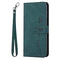 Flip Case Compatible with Samsung Galaxy A03S 4G International Model, Wrist Strap Smile Print Leather Folio Cover Card Slots Holder Kickstand Shockproof Protective Wallet Case (Green)
